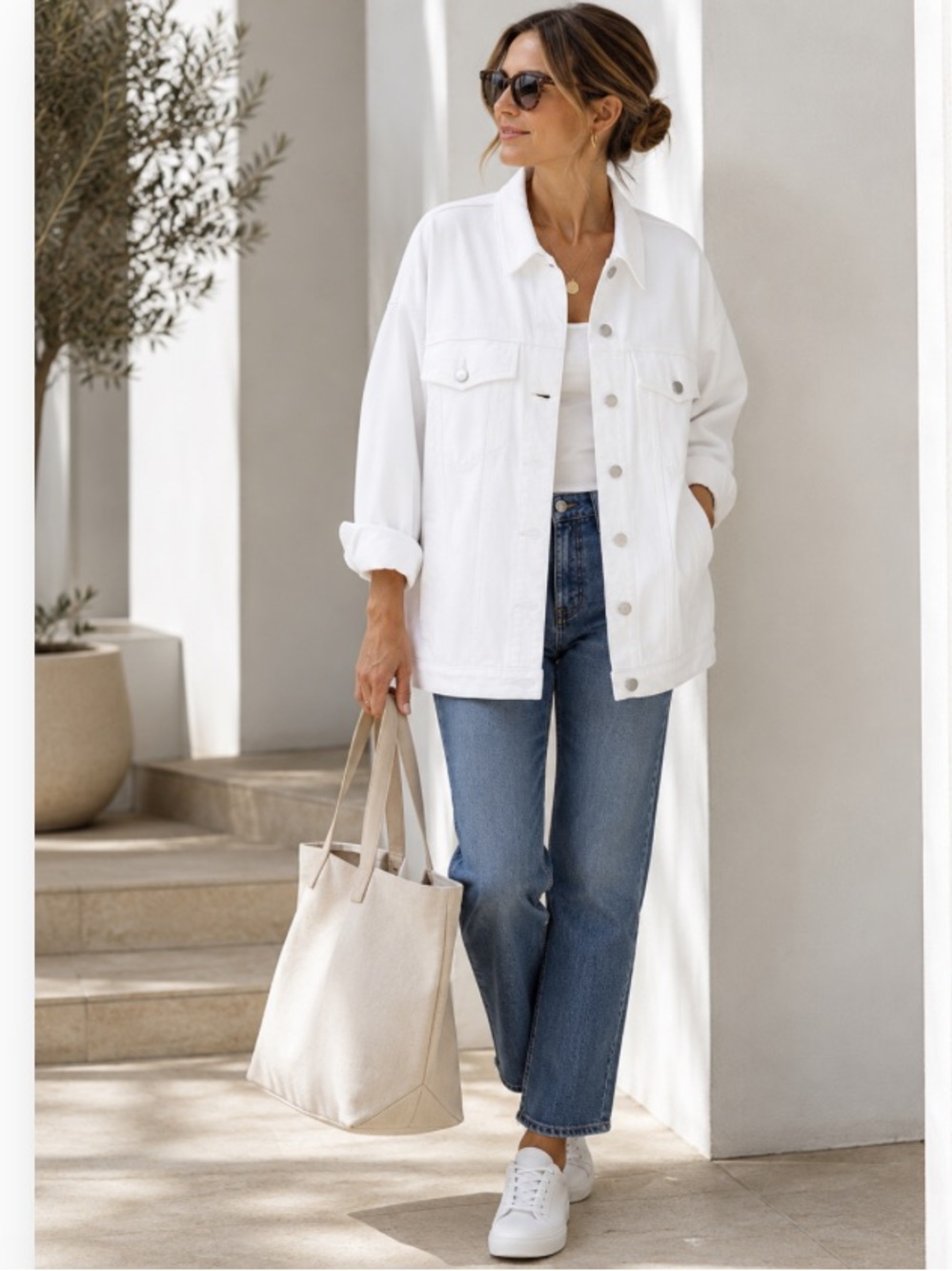 Eileen Fisher White Denim Jacket Organic Cotton Oversized Small
